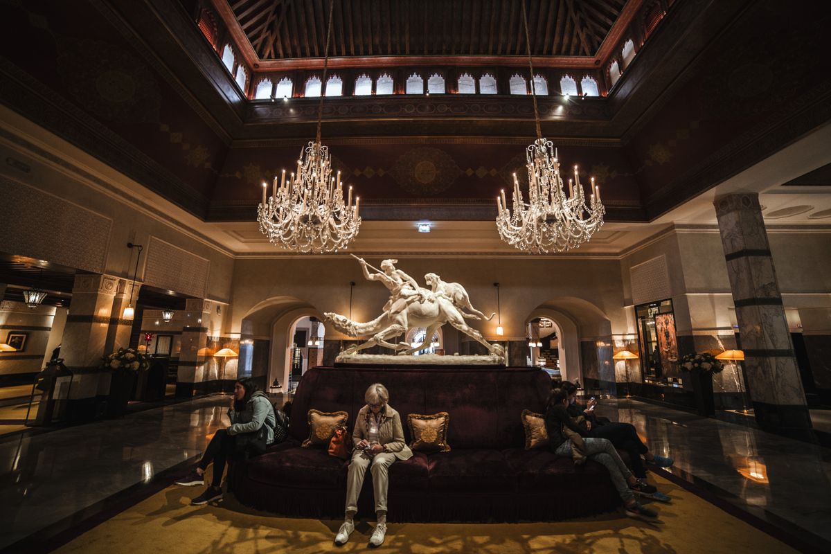 Elegant hotel lobby with upscale seating